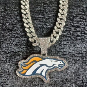 Denver Broncos Necklace Pendant Cuban Chain Link NFL Football Jewelry